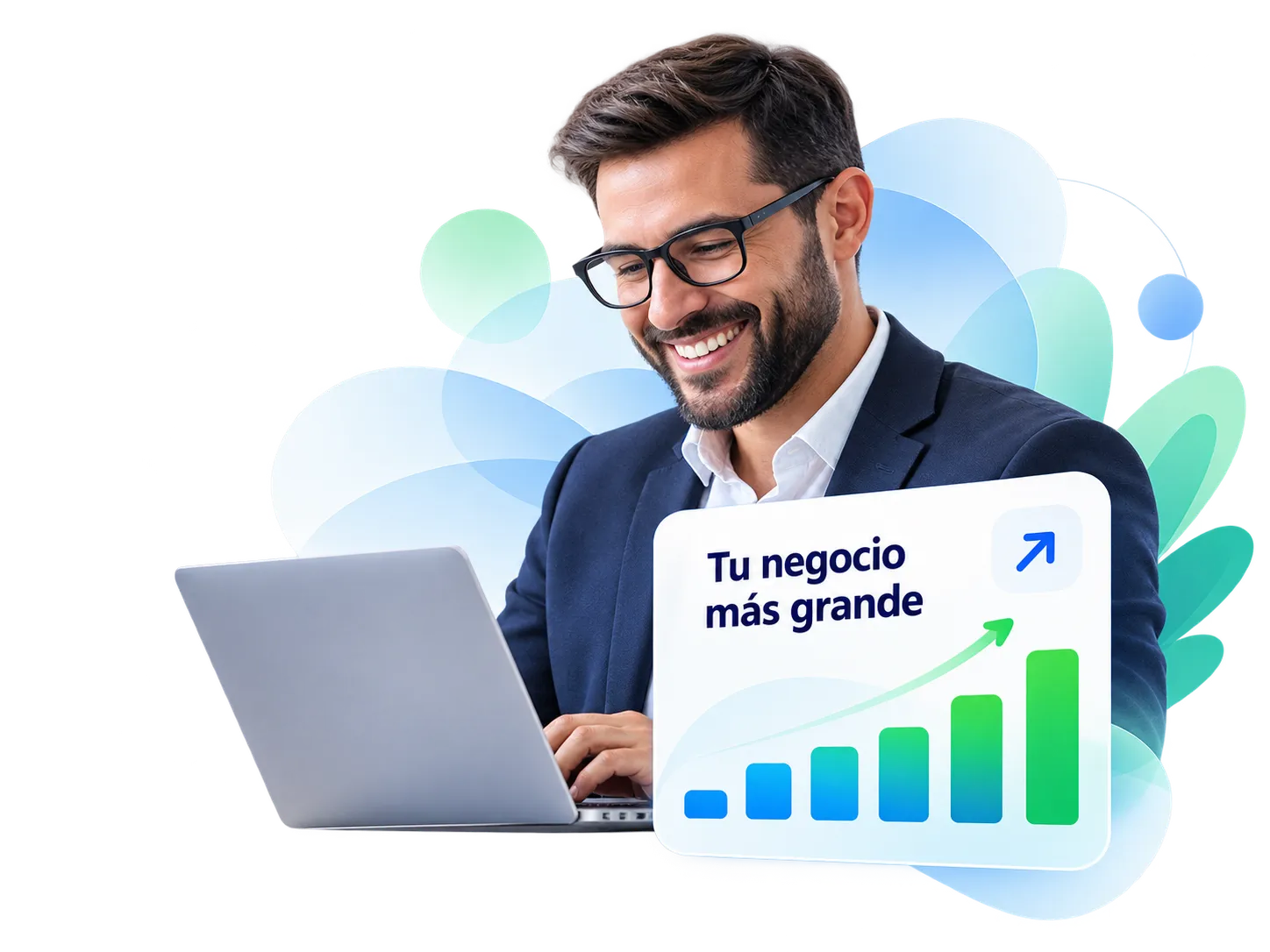 Partner frente a su portátil con un gráfico de crecimiento