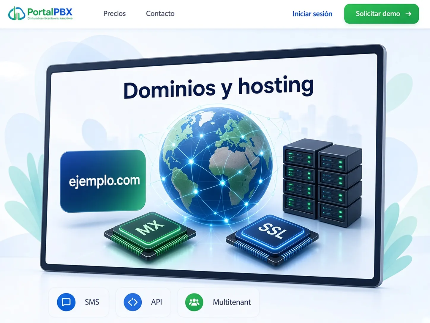 Ilustración de dominios, DNS y hosting