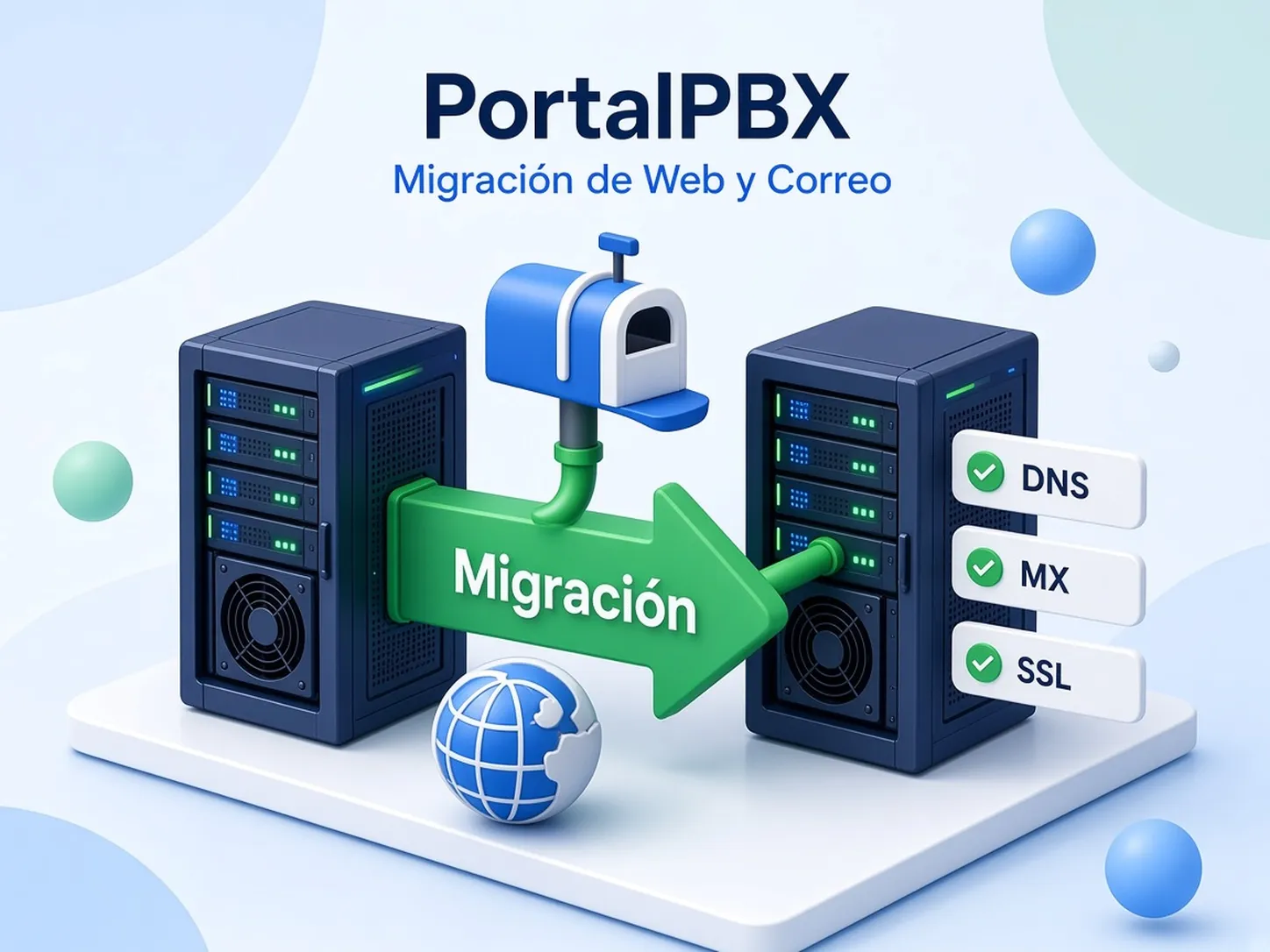 Ilustración de migración de sitios y correo