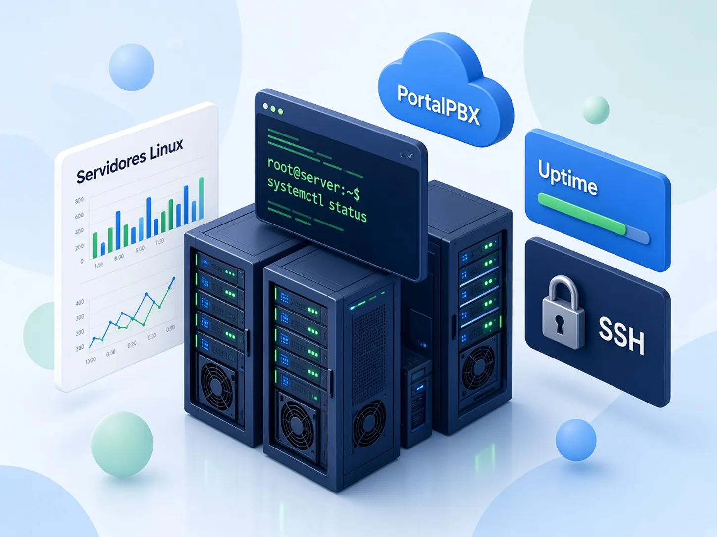 Ilustración de racks de servidores Linux administrados