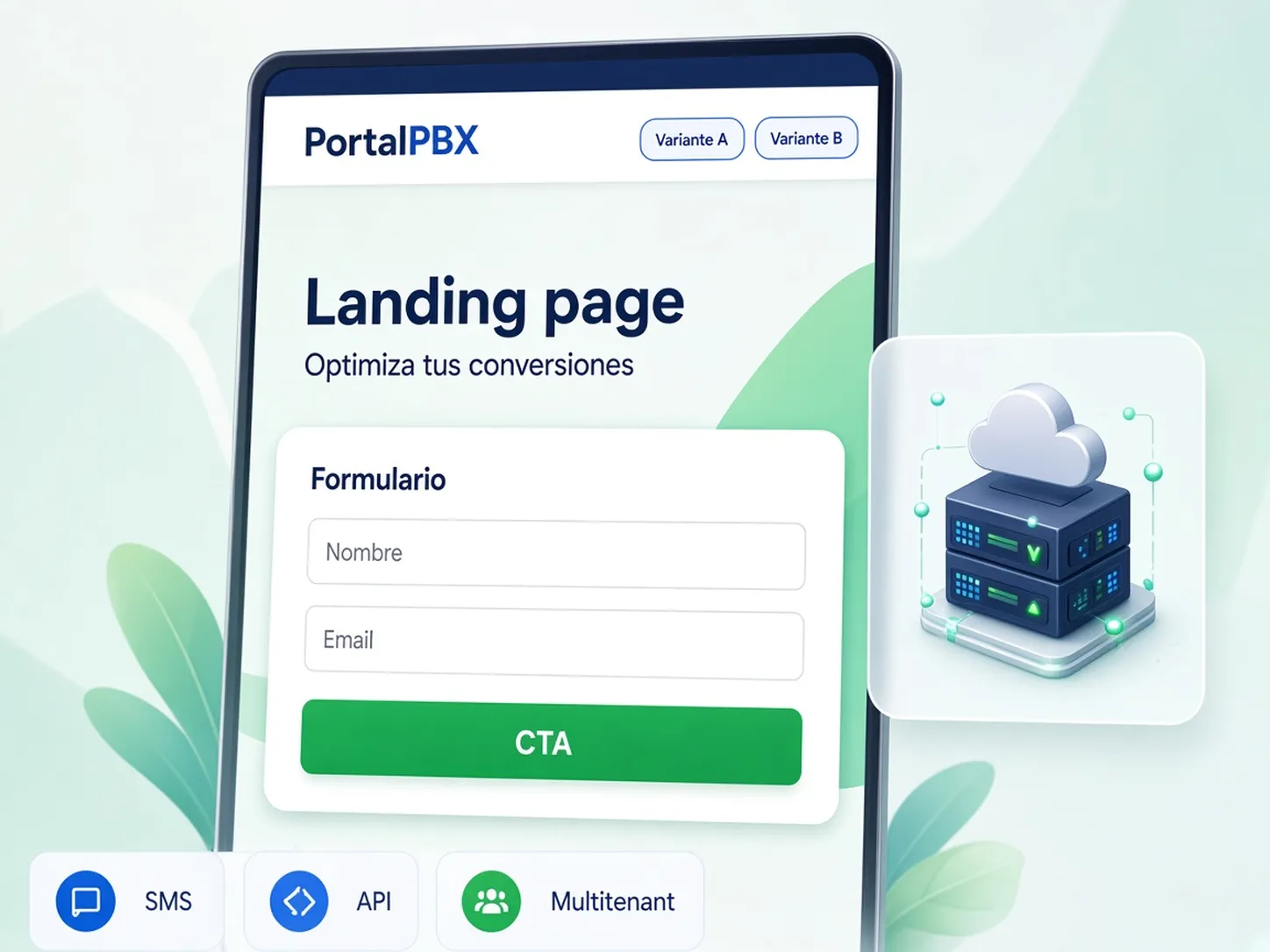 Ilustración de landing con CTA y formulario