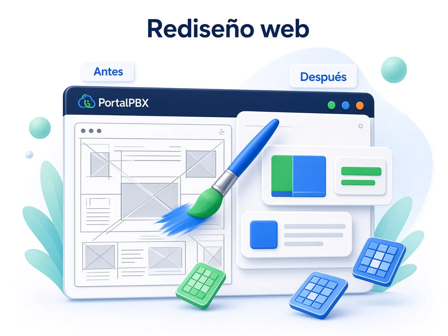 Ilustración de rediseño: interfaz antigua vs renovada